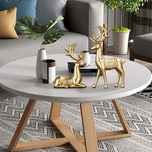 Figurines de Renne de Noël statuettes de cerf dorées assises debout pour table et bureau