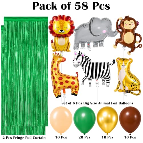 Image of Rozi Decoration Jungle Theme Birthday Decoration Set with Animal Balloons Set of 58 Pcs