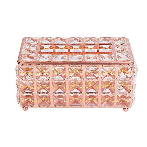 Porta Pañuelos Multiusos, Soporte para Cajita de Tejidos, Acero Inoxidable y Vidrio Borosilicato, 20.4 x 9.9 x 12 cm - Diseño Moderno y Resistente, Uso Versátil para Hogar y (Oro Rosa)