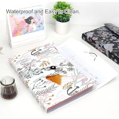 Uquelic 13-Pocket Expanding File Folder, Accordion File Holder with Elastic Buckles Closure Holds Letter/A4 Size Documents, Floral Printed Accordion Folder, School Office Supplies(Seagrass Print)