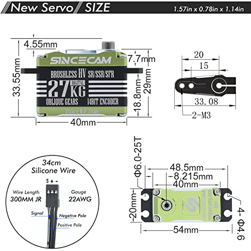 Sincecam 27Kg Low Profile Waterproof High Speed 0.04Sec Servo 8.4V Brushless Servo Motor Metal Oblique Gear 180° Steering Servo All Aluminum Case Rc Servo For 1/10 1/12 Rc Speed Car Racing Car #TOP5