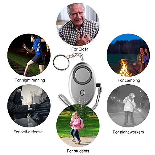 KKmoon Alarme pessoal 120-130dB Som de Emergência Auto-Defesa Alarme de Segurança Chaveiro Lanterna