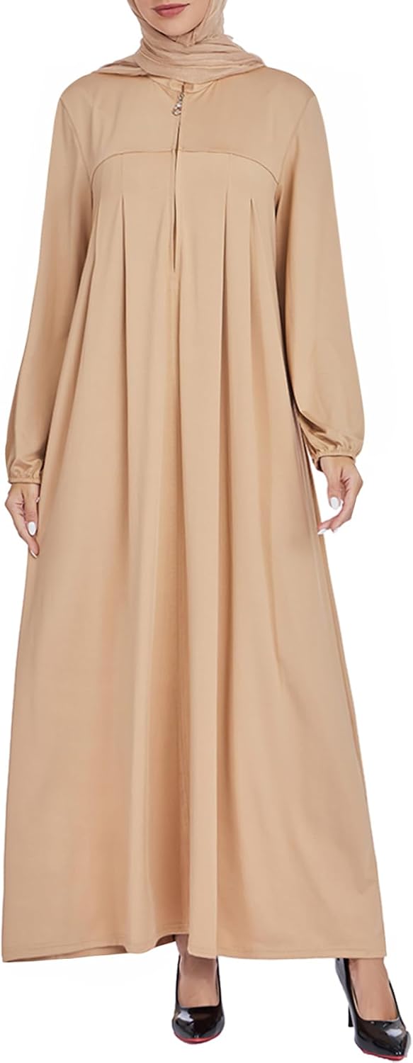 Muslim Women's Prayer Clothing Stand Collar Half Zipper Abaya Dress Smooth Muslim Prayer Robe for Eid Ramadan