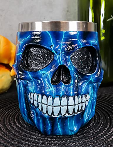 Taza de café con diseño calavera rayo azul 14 oz miniatura 1
