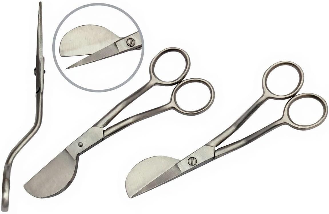 6" Full Duckbill Applique Scissors, Curved Double Bent Offset Handle for Embroidery, Fabric, Thread, Quilting, Knitting, Sewing, Arts & Craft