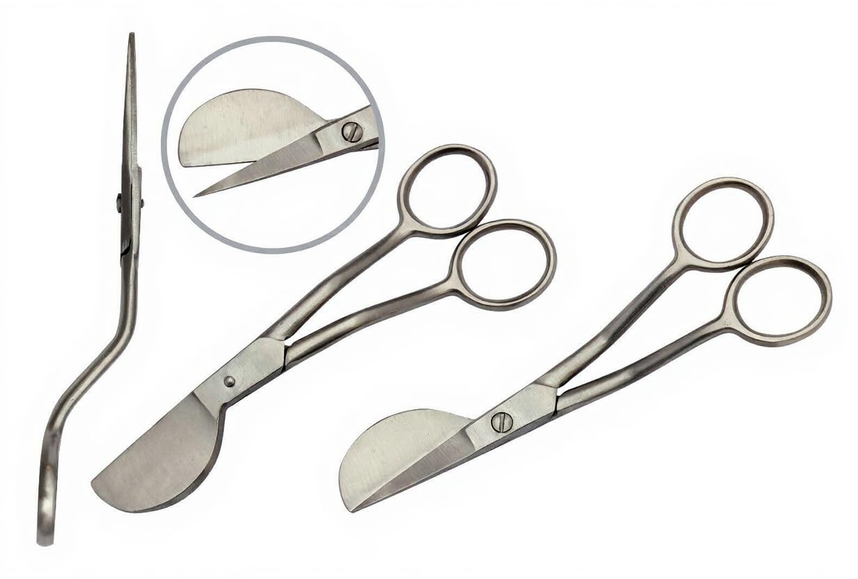 6" Full Duckbill Applique Scissors, Curved Double Bent Offset Handle for Embroidery, Fabric, Thread, Quilting, Knitting, Sewing, Arts & Craft