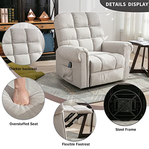 Anj Oversized Rocker Recliner Chair With Massage And Heat, Manual Overstuffed Swivel Recliners For Big Man, Large Glider Rocking Reclining Chairs For Living Room, Cream White #TOP5
