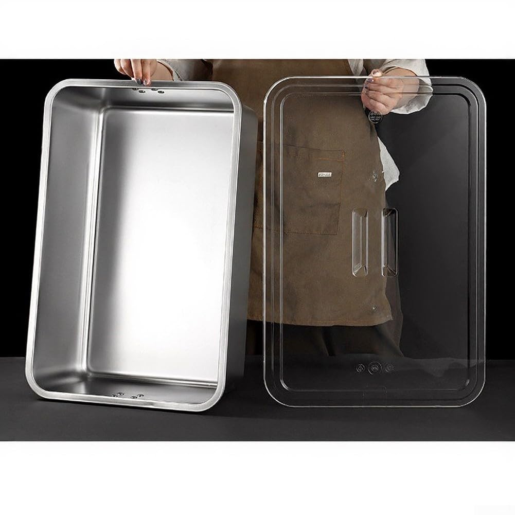 Moule à gâteau rectangulaire en acier inoxydable avec couvercle, pour le rangement, résistant à la rouille, bac à fond plat pour cuisine, facile à nettoyer, 32 x 22 x 7 cm (40 x 30 x 7 cm)