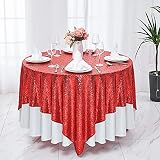 Hahuho 50x50 inch Square Sequin Tablecloth Red, Glitter Tablecloth for Bridal Shower Decorations, Bi