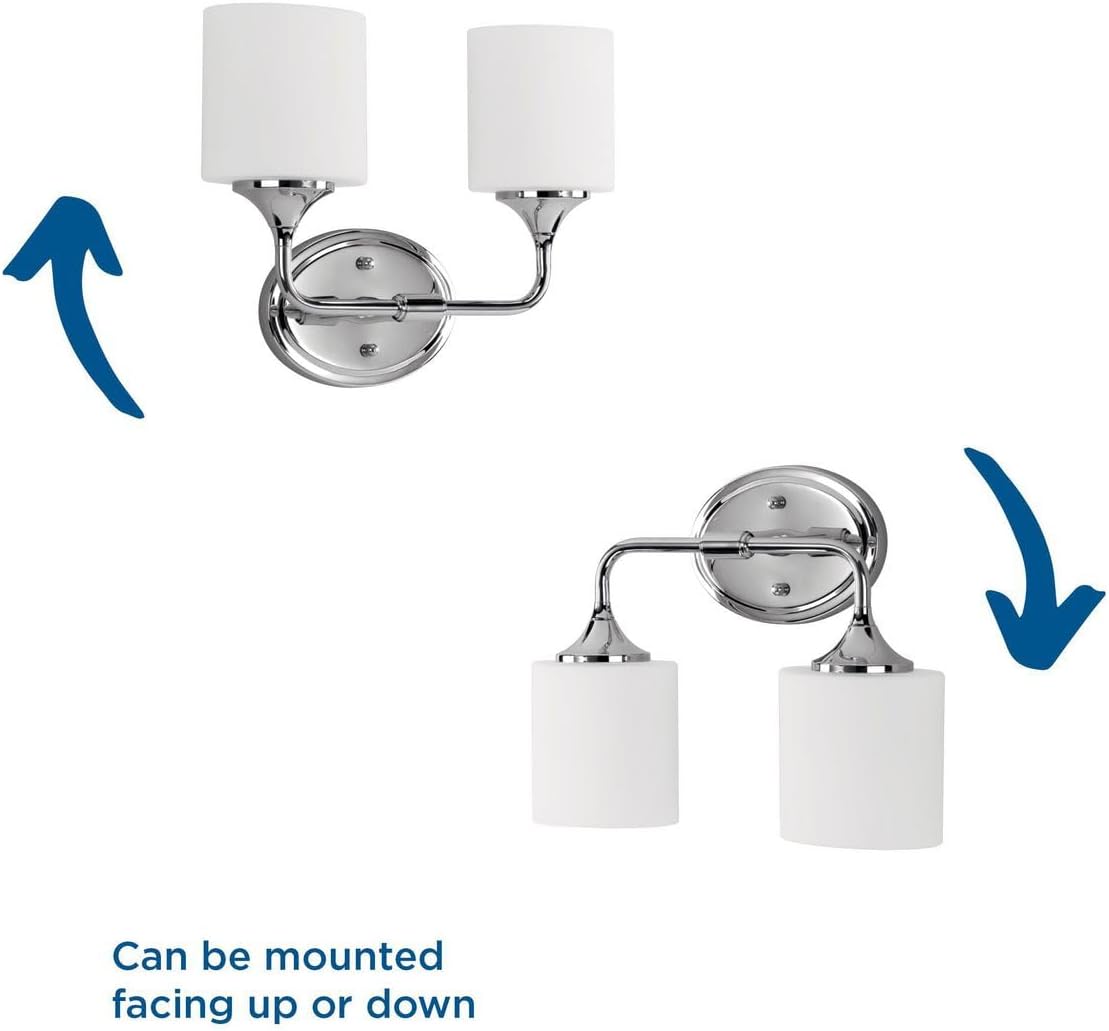 Progress Lighting Lynzie Collection 2-Light Etched Opal Glass Modern Bath Vanity Light Polished Chrome