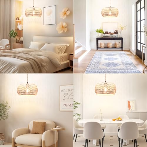 Plug in Pendant Light Rattan Hanging Lamp Pendant Light with on/Off Switch Rattan Woven Shade Hanging Lamp Plug in for Living Room Bedroom Farmhouse - Image 7