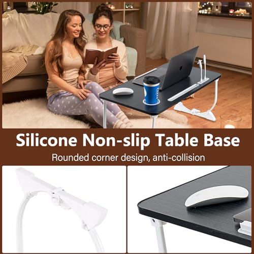 Adjustable Laptop Bed Desk with 4 USB Ports, Storage Drawer, Cup Holder, X-Large Foldable Bed Laptop Table Stand for Couch Sofa Floor, Portable Lap Desk Tray for Eating Reading Working Drawing Gaming - Thumbnail 6