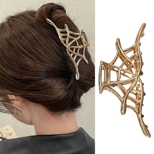 HAIMITI Y2K Gothic Halloween Hair Clips Spider Web Claw Clips Gold Hair Accessories For Women Girls Non-Slip Hair Clip For Styling Strong Hold Hair Claw Clips For Halloween Party Costume 1pcs