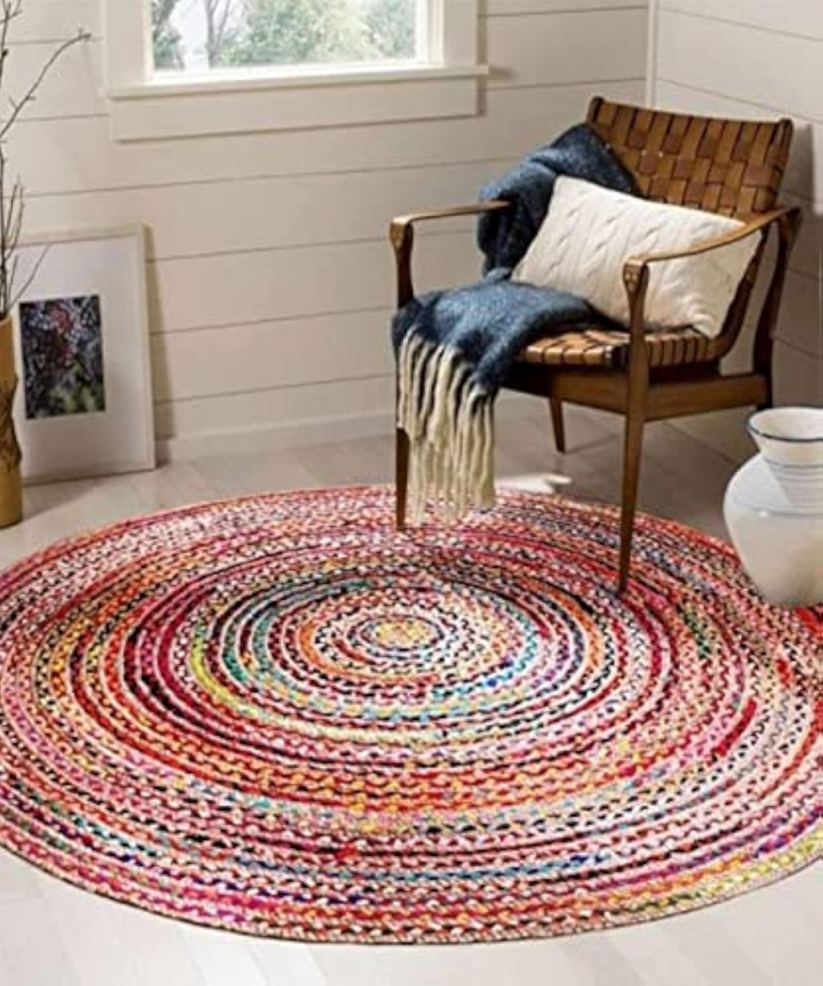 Bhuvan Handloom Multi Cotton Reversible Rug, 70 Cm Round