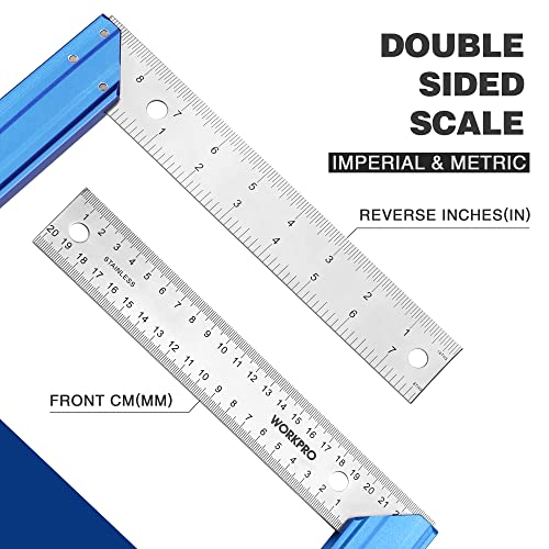 WORKPRO Anschlagwinkel Zimmermannswinkel Tischlerwinkel Schreinerwinkel 200mm Winkel aus Edelstahl mit Aluminiumlegierungsgriff für Holzbearbeitung Schreiner- und Schlosserarbeiten