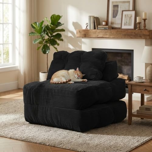 Thaookte Multi-Function 3-in-1 Sleeping Chair with Cushion - Cord Sofa, Button Binding, 10 mm Spacing, Foldable Futon Lounge Sofa and Comfortable Polyurethane Single Bed