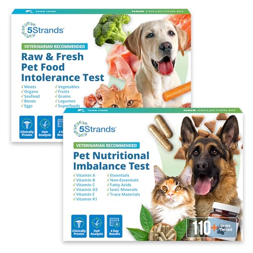 5Strands Raw & Fresh Pet Food Intolerance & Nutritional Imbalance Test, At Home Hair Analysis for Dogs & Cats, Identify Dietary Stressors & Nutrient Gaps, Results in 4 Days