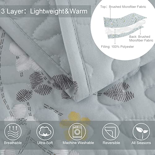 Exclusivo Mezcla Microfiber Queen Size Quilt Set For All Seasons, 3 Piece Flower Pattern Bedspreads Coverlet Set With 2 Shams, Lightweight And Soft Bedding Set, (92"X96", Light Blue) #TOP2
