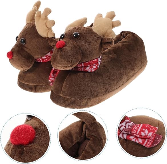 LELEBEAR Reindeer Slippers, Christmas Slippers, Christmas Reindeer Slippers for Women, Plush Soft Warm Home Indoor Slippers for Men Women2