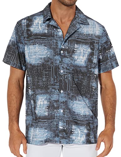 Zaful Men Button Down Cotton Summer Shirt Short Sleeve Casual Printed Aloha Shirts Black Blue #TOP3