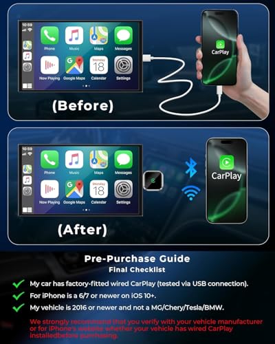 Wireless Carplay For Apple Iphone - Upgrade Wired Carplay To Wireless, Mini T-Shaped For Cars Usb Plug And Play Auto Reconnect, For Portable Automobile Gps Navigation Broadcast Gray - 7