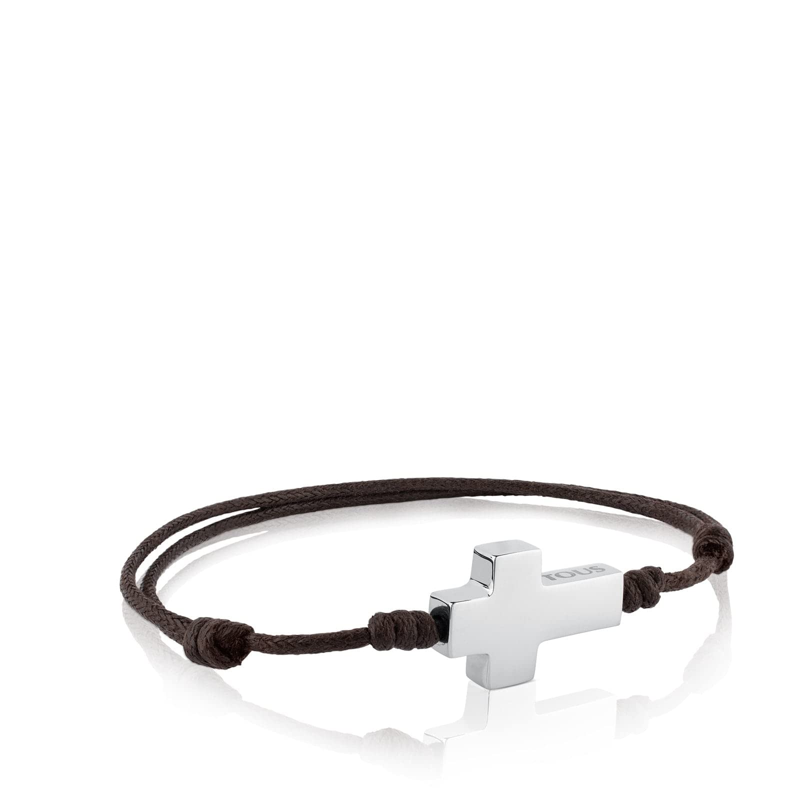 TOUS Pulsera de Cordón Marrón para Hombre con Motivo de Cruz en Acero Inoxidable, 2.1x 1.4 cm, Clásico y Atemporal, Colección Man