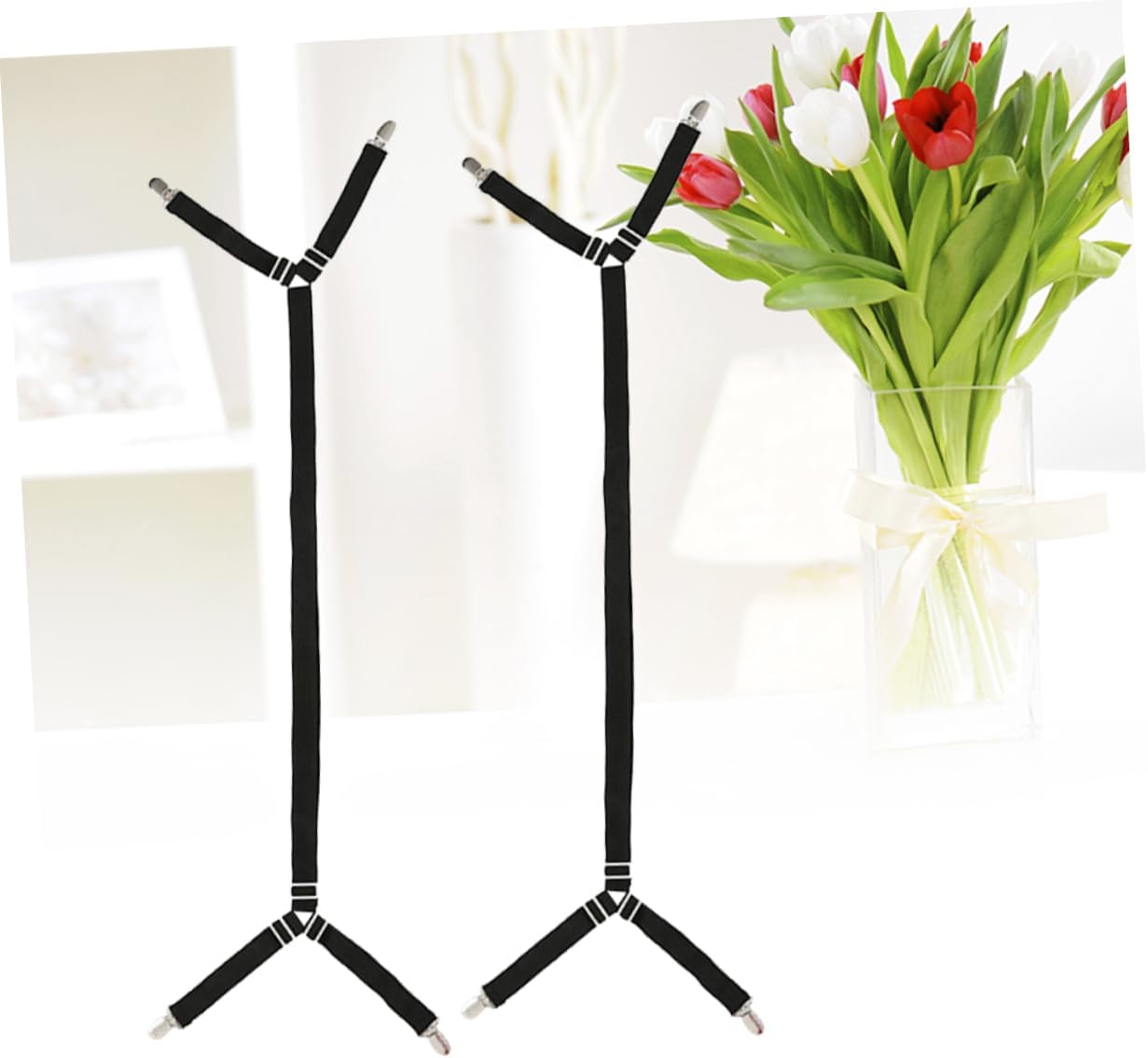 MERRYHAPY 2pcs Bed Sheet Fasteners Skid Clasp Elasticized Buckles for Tablecloths Duvets and Bedspreads Clips Easy to Install Black