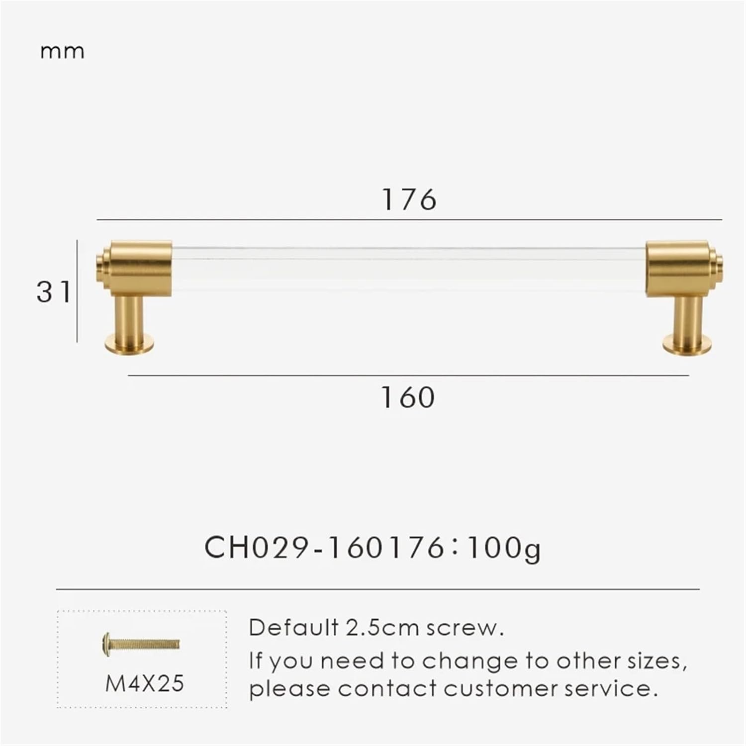 Brass White Transparent Acrylic Kitchen Furniture Cabinet Drawer Handle Cabinet Door Wardrobe Pull 1Pcs(CH029-160176)