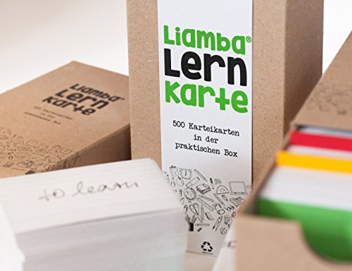 Liamba Karteikarten A8 in Karteikasten mit 500 Lernkarten in praktischer Karteikartenbox aus FSC Recyclingpapier mit farbigen Trennblättern für Schule Studium und Vokabeltraining