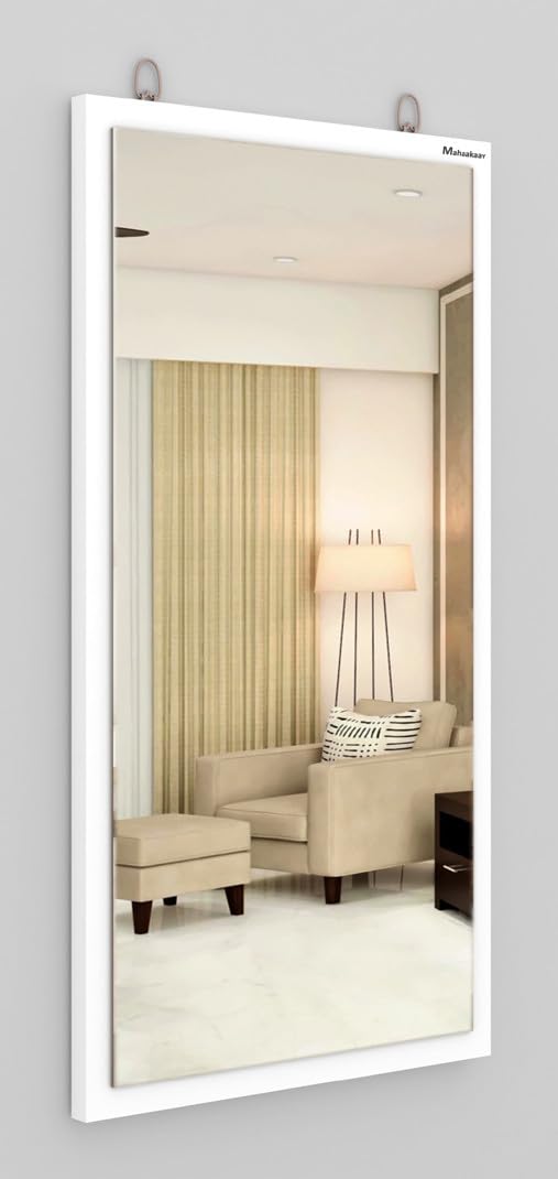 Solid Wall Hanging Medium Size Mirror (11X22) | Framed Wall Mirror for Bathroom, Bedroom, Wash Basin (White)-image-11
