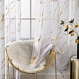 Lavyhuno Cortinas traslúcidas de mármol Blanco Dorado para Dormitorio, Purpurina Brillante para decoración de