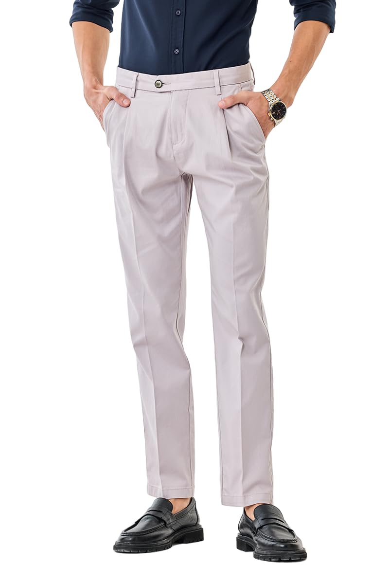Men Trousers | Slim Fit Mid Rise Pleated Front Design | Cotton Blend with Medium Stretch & Smooth Texture for Casual & Office Wear-image-29