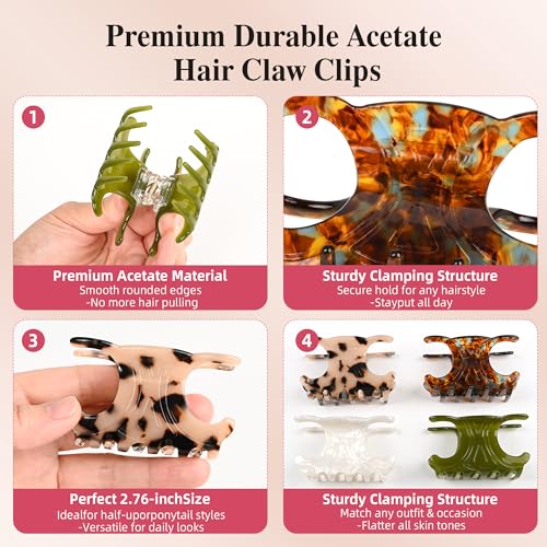 Pinzas para cabello mariposa de acetato premium, pack de 4 pinzas medianas para mujer – pinza fuerte para peinados, cabello fino, uso diario y regalo para mujer (7.01 x 4.22 cm) (4 unidades) miniatura 3