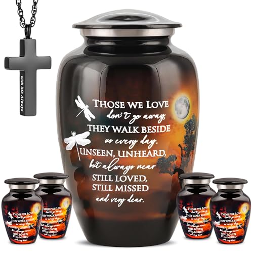 Image of Set of 6 Funeral & Cremation Urn for Ashes for Women & Men with 1 Large Urns for Human Ashes Adult Man, 4 Small Urn for Ashes Adult Male & Female, 1 Necklace for Ashes of Loved One - Moonlight