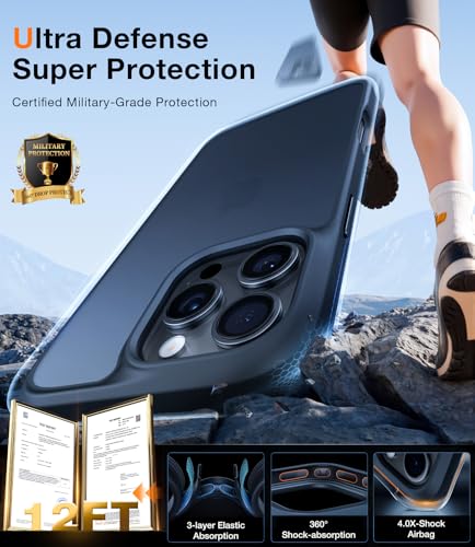 Image of TORRAS for iPhone 16 Pro Case Guardian Shockproof, 4X Military-Grade Test Protection, DIY-Buttons Anti-Scratch Slim Thin Non-mag Translucent Matte Hard Back Case for iPhone 16 Pro 6.3inch, Black
