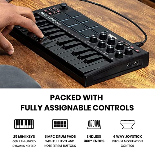 Akai Professional Mpk Mini Black Mk3 And M-Audio Hdh40-25-Key Usb Midi Keyboard Controller With Beat Pads, Studio Headphones And Software Suite #TOP2