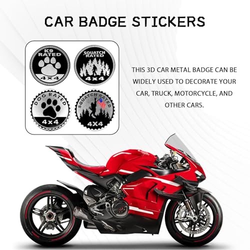 Image of Dogs Badge Rated Car Emblem, 4 x 4 3D Metal Automotive Badges, Car Exterior Accessories Round Emblems Decals Stickers Compatible with Jeep Wrangler Grand Cherokee Renegade (Dogs), silver