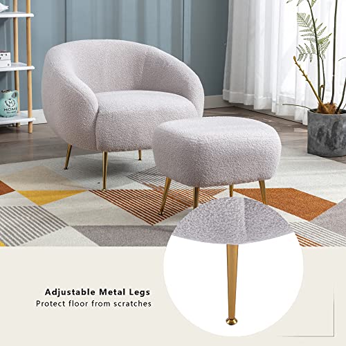 Kinffict Modern Accent Chair With Ottoman Set, Comfy Lounge Chair With Footrest, Leisure Barrel Armchair With Golden Metal Legs For Living Room, Bedroom, Reading Room, Home Office (Grey) #TOP5