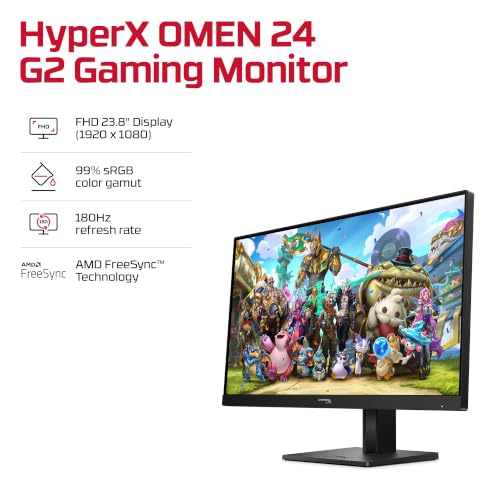 Image of HyperX OMEN 23.8 inch FHD 180Hz Gaming Monitor, FHD Display (1920 x 1080), IPS Panel, AMD FreeSync Technology, 99% sRGB, Adjustable Stand, Black, HyperX OMEN 24 G2 (2026)