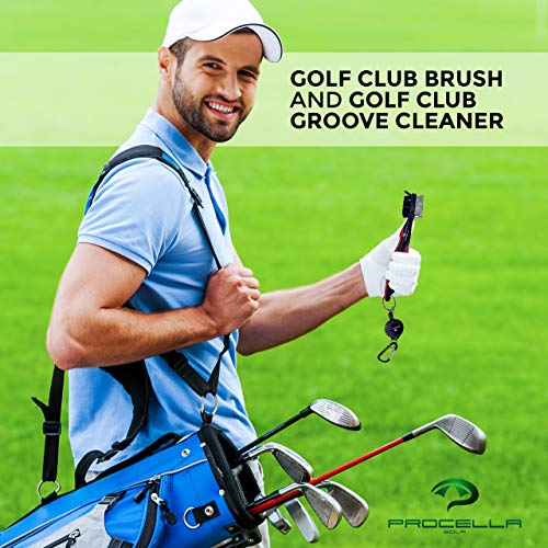 Procella Golf Club Brush and Groove Cleaner, 2 Ft Retractable Zip-line and Aluminum Carabiner, Golf Club Cleaner for Irons & Woods, Nylon & Wire Golf Club Cleaning Brush, Easily Attaches to Golf Bag