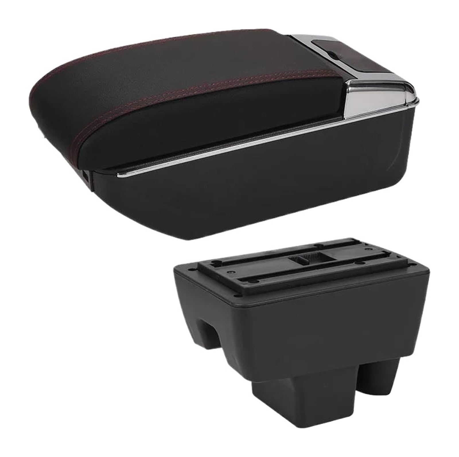 Hckclmbmzw B1 Black Red 3Usb For Vw For Polo 2020 2021 Armrest Car Box Retrofit Accessories Interior Details Storage Car Armrest Center Console(B1 Black Red 3Usb)
