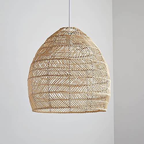 Lustre en bambou tissé main beige 50cm, l'élégance artisanale au plafond