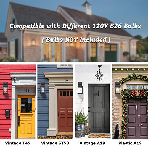 Upgrade Dusk To Dawn Sensor Outdoor Wall Lanterns, Exterior Wall Sconce Porch Light Fixture With E26 Socket, 100% Anti-Rust Waterproof Matte Black Wall Mount Lamp With Clear Glass For Entryway Garage #TOP3