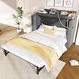 Goldicoo Lit 140 x 200 cm en lin gris avec tiroir et ports USB/Type C, lit Murphy mobile, sans matelas, 201,5 x 150 x 95,5 cm