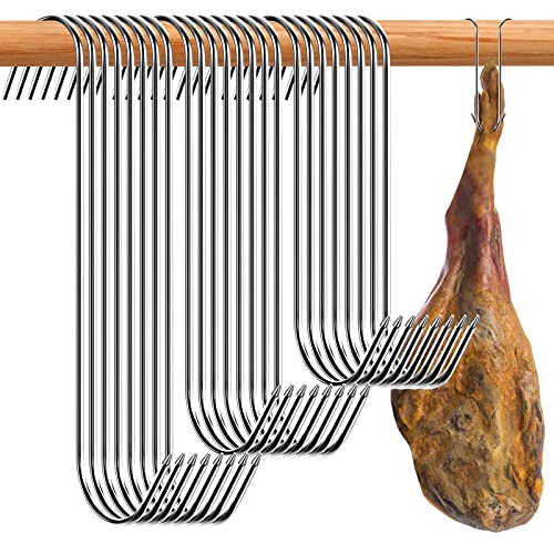 30 Pcs S Haken Fleischerhaken,Edelstahl Räucherfleisch Haken Scharf Fleischerhaken,Scharf S Metzgerei Haken für Fleisch…