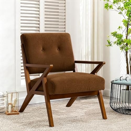 Image of Premium Sheesham Wood Arm Chair with Cushion || Cane Chairs for Balcony || Wooden Dining Chair for Living Room Furniture, Armrest Chair Garden Chairs Outdoor & Indoor, Bedroom Home Brown Finish