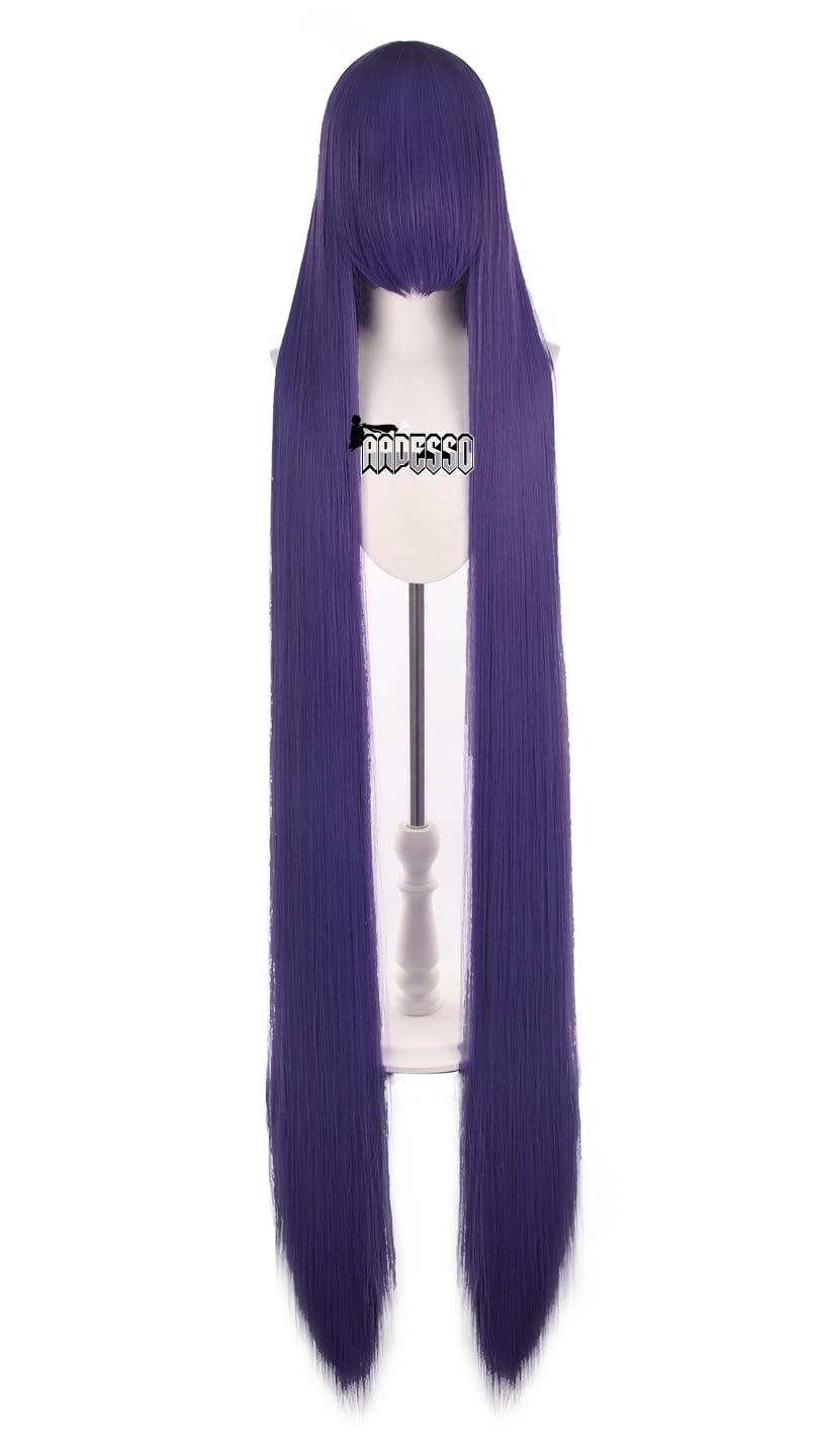 Heliotrope purple-032 150cm Extra‑Long DIY Cosplay Wig Straight with Uncut Bangs Heat Resistant Synthetic Hair for Anime Game Character – Cut & Style Any Look, Adjustable Cap (59 Inch)