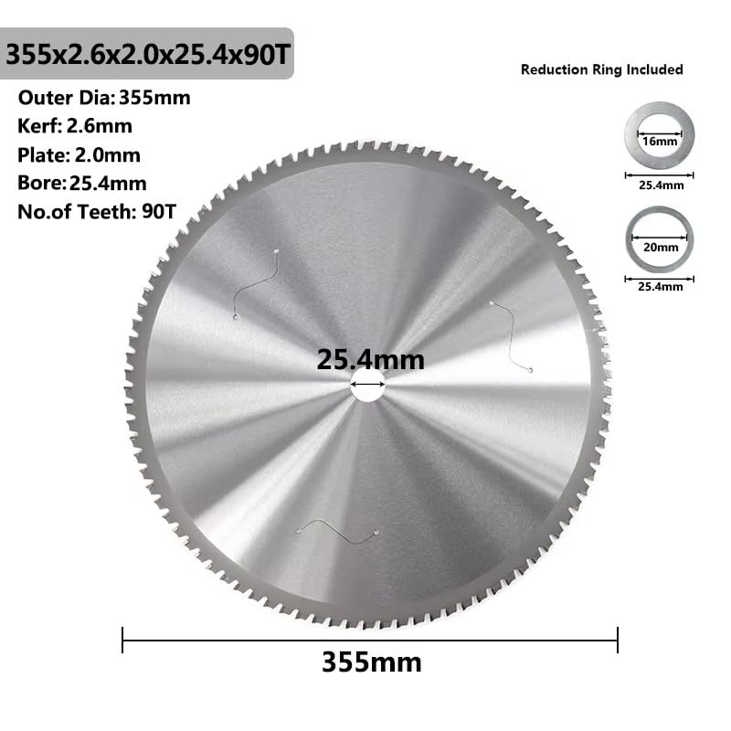 Iron Cutting Disc Saw Blade for Aluminum 66T 80T 90T Metal Carbide Cutting Disc 355mm Circular Saw Blade,355x2.6x25.4x90T