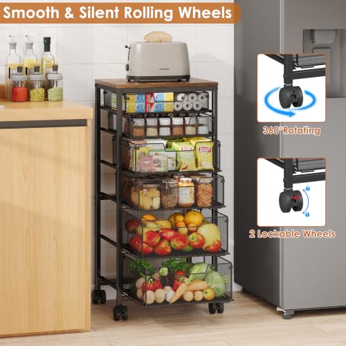 Image of Rolling Storage Cart with 6 Drawers, Craft Cart with Lockable Wheels