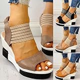 UULIKE Sandales Compensees Femme Mode Bout Ouvert Bohème Chaussure Plateforme Anti-dérapant Respirant Confort Cuir Mule Talon Plateforme Sandales Pas Cher Pantoufles de Plage